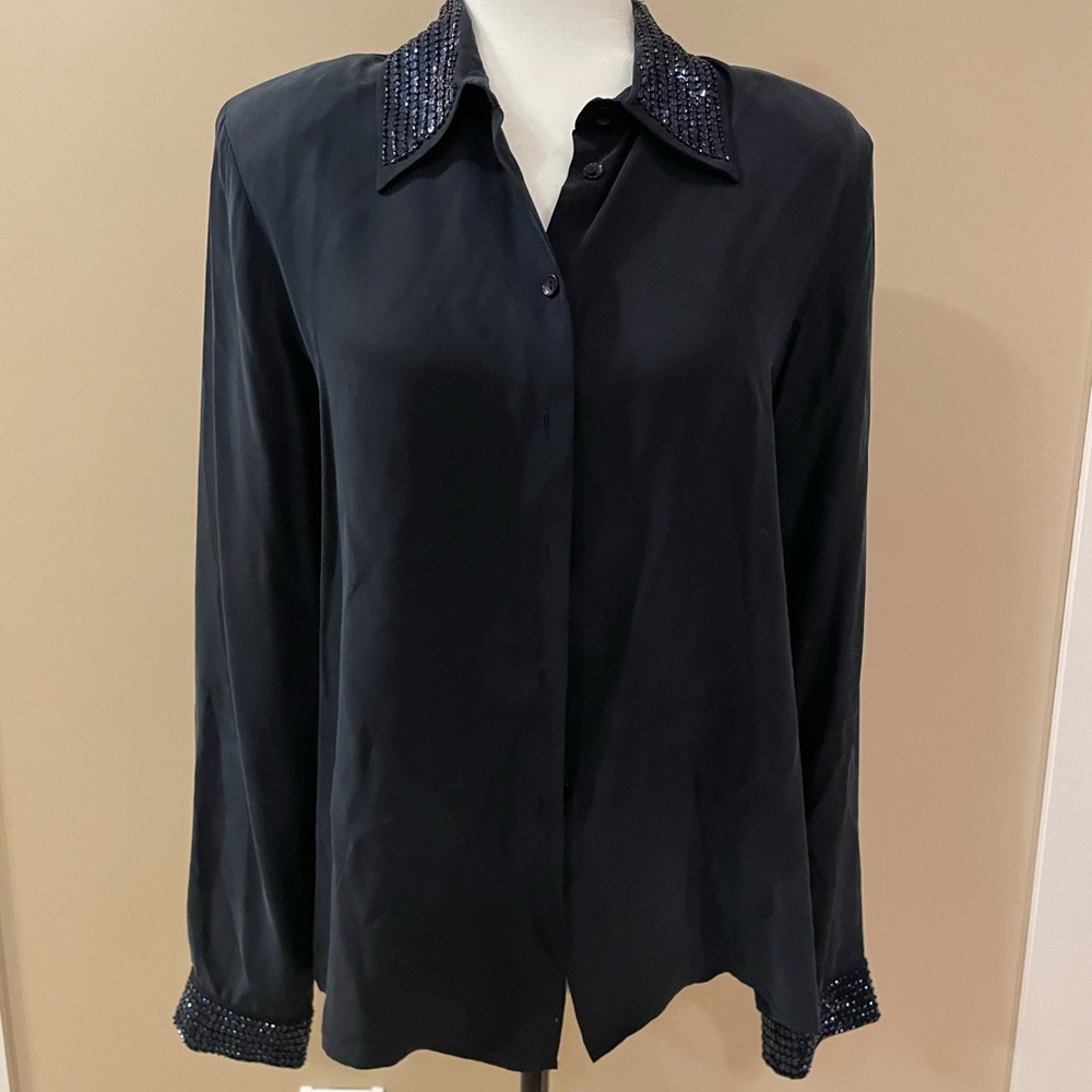Jones New York 100% Silk Sequined Blouse sz 12